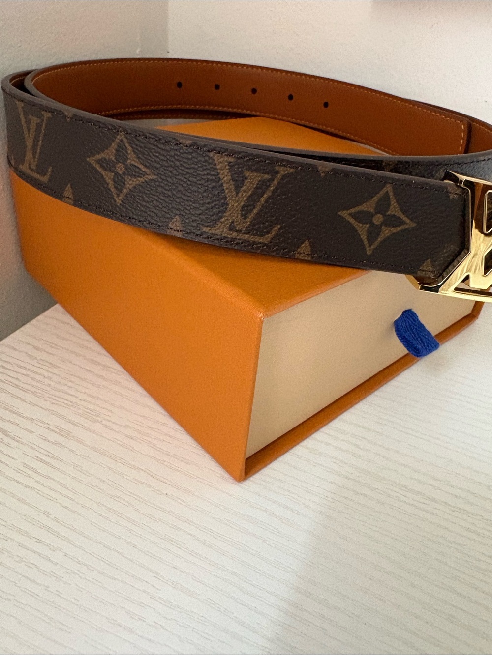 Louis Vuitton Brown Monogram Leather Belt with Gold LV Buckle - Picture 5 of 7